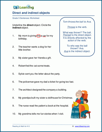 direct and indirect object worksheets